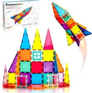 Engineering STEM Learning Child Brain Development Stacking Kit Window Door Playboard for All Ages significant apologize 3 and Up PT36B PicassoTiles 36pc Magnetic Tiles Rocket Set Construction Toy Magnet Building Block 
