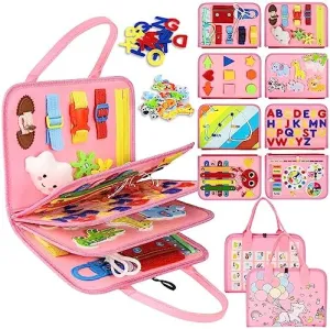 Esjay Toddler Busy Board Montessori Toys, Sensory Board Educational Activities for Learning Fine Motor Skills, Gifts for Girls Boys Toddlers, Travel Toys for Airplane Car,Fairy Horse