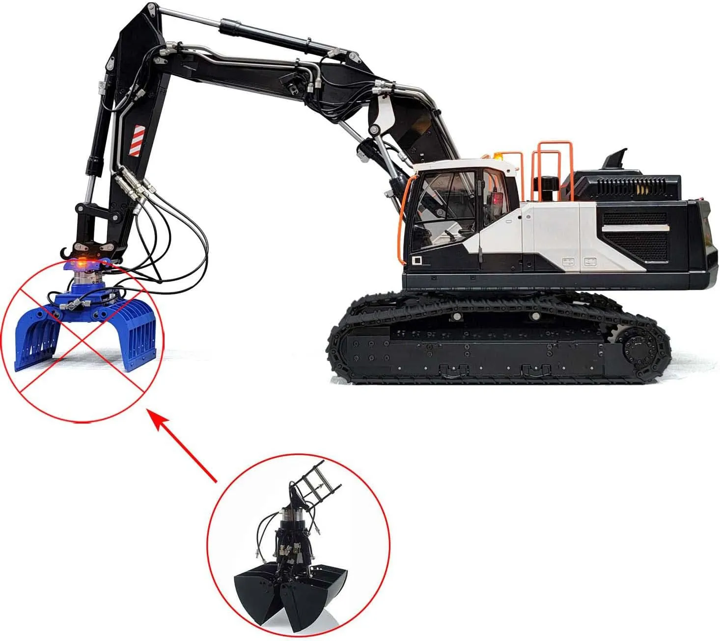 Excavator for EC380 Metal 3 Arms RC Electric Diggers Model Clamshell kindle screening tenant Bucket Ripper AT9S Controller(White) MTM 1/14 RC Hydraulic Tracked 