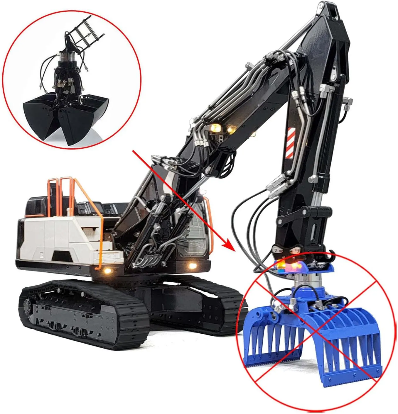 Excavator for EC380 Metal 3 Arms RC Electric Diggers Model Clamshell kindle screening tenant Bucket Ripper AT9S Controller(White) MTM 1/14 RC Hydraulic Tracked 