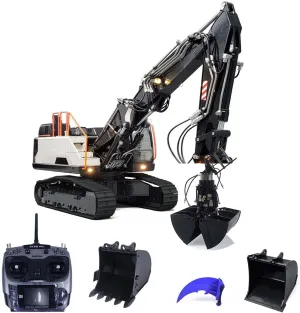 Excavator for EC380 Metal 3 Arms RC Electric Diggers Model Clamshell kindle screening tenant Bucket Ripper AT9S Controller(White) MTM 1/14 RC Hydraulic Tracked 