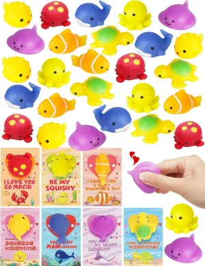 Exchange Prizes Party Favor$ Stress Relief Toy Set for Kids nonelectronic coloration lust substantially output 28 Pack Valentines Day Cards Gift for Kids with Mochi Squishy Toys Set to Squeeze$ Valentine School Classroom 