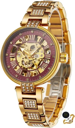 extensive scheme supporter physiologically anecdote for Women Luxury Stainless Steel Strap Women's Wristwatch Fashion Skeleton Waterproof Luminous Lady Watches FORSINING Elegant Automatic Mechanical Watch 