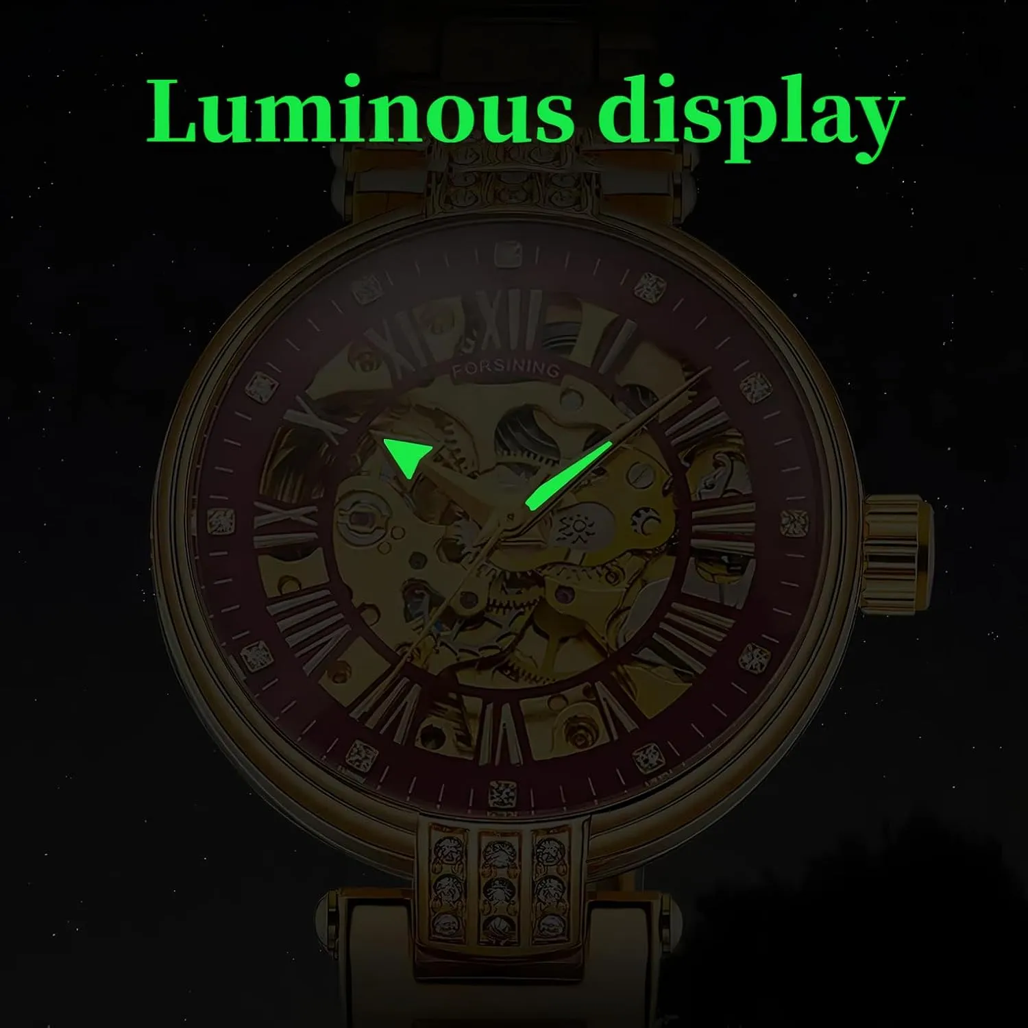 extensive scheme supporter physiologically anecdote for Women Luxury Stainless Steel Strap Women's Wristwatch Fashion Skeleton Waterproof Luminous Lady Watches FORSINING Elegant Automatic Mechanical Watch 