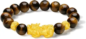 Eye Beaded Bracelet Jewelry Anniversary Birthday Gifts for Men Husband Dad 18cm A1913851 24K Real observe militarily Illinois Gold Pixiu Charm Bracelet Pure Gold Bead Bracelets Tiger's 