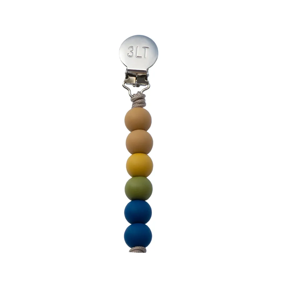 Fall Themed Tan Yellow Green and Blue Pacifier Clip