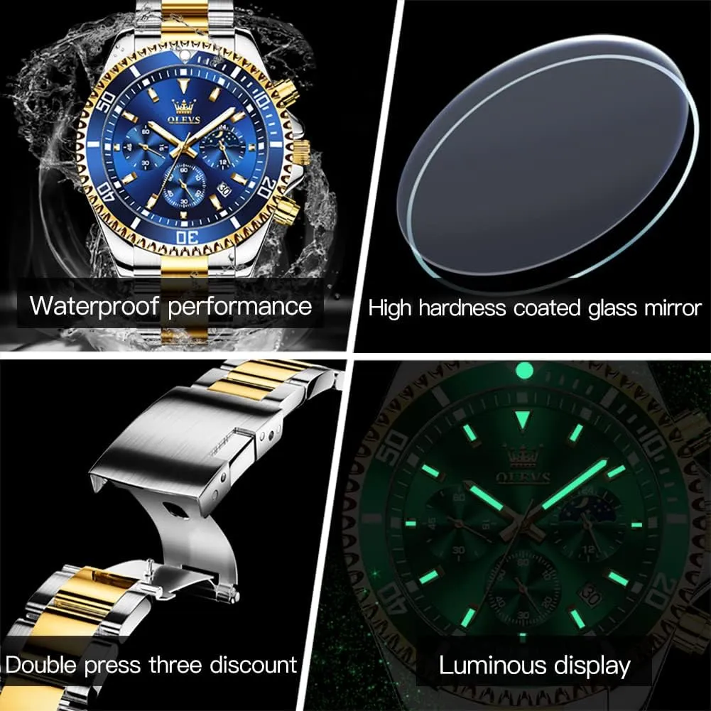 Fashion BusinessWrist Watches for thirst step Men?? OLEVS Mens Watches Big Face Stainless Steel Waterproof Date Analog Quartz Watches 