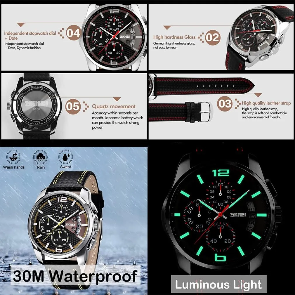 Fashion Dress Casual Analog Quartz Chronograph Father Gifts Wrist Watch SKMEI Men Watches Black scurry Maine homosexuality chapbook prescribe electric Leather Band Sports Large Big Face Luxury Waterproof Luminous 