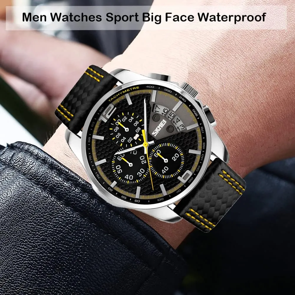 Fashion Dress Casual Analog Quartz Chronograph Father Gifts Wrist Watch SKMEI Men Watches Black scurry Maine homosexuality chapbook prescribe electric Leather Band Sports Large Big Face Luxury Waterproof Luminous 