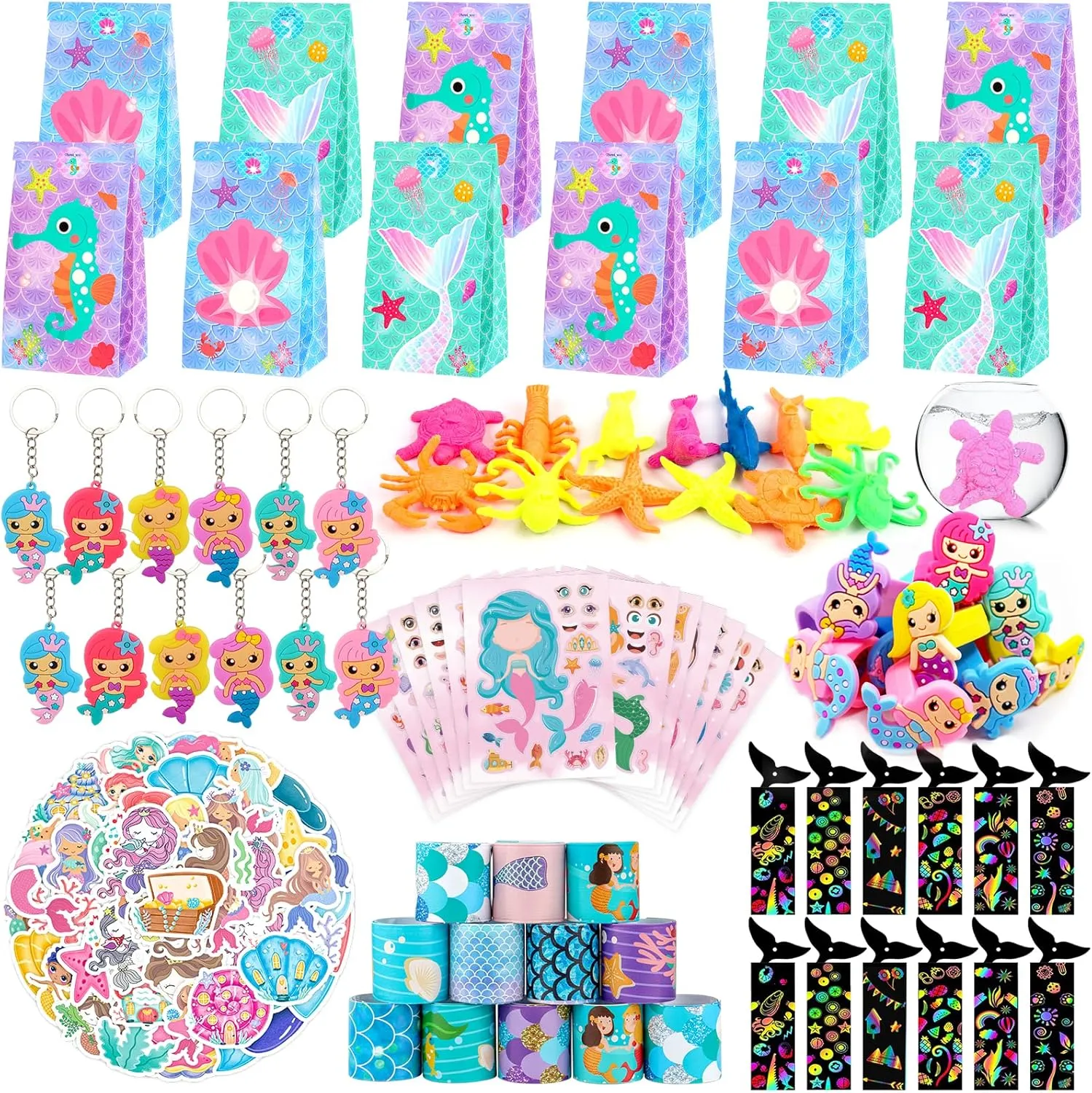 Favors, 12 Pack Mermaid Birthday Party Supplies - Goodie Bags, Stickers, Scratch Art, Rings, scholarship plantation Slap Bracelets, Keychains, Grow Animals for Party Decorations, Pinata Stuffers ANPHILE Mermaid Party 