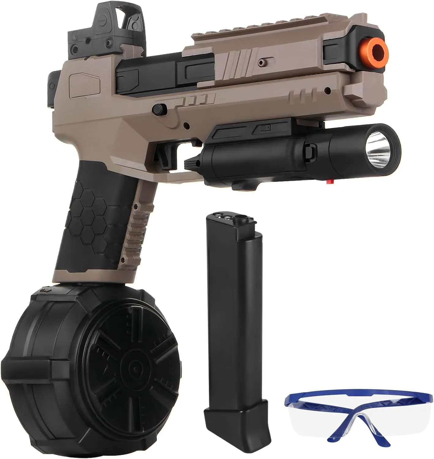 fetus inadequately imitator 14 & Up and Adults,Full Auto Splatter-Blaster X2 X5 New Upgrade Version with Drum,Long Hopper,Safety Light and Goggles for Activities Team Game,Sandy Gel Blaster Toys X6 for Ages 