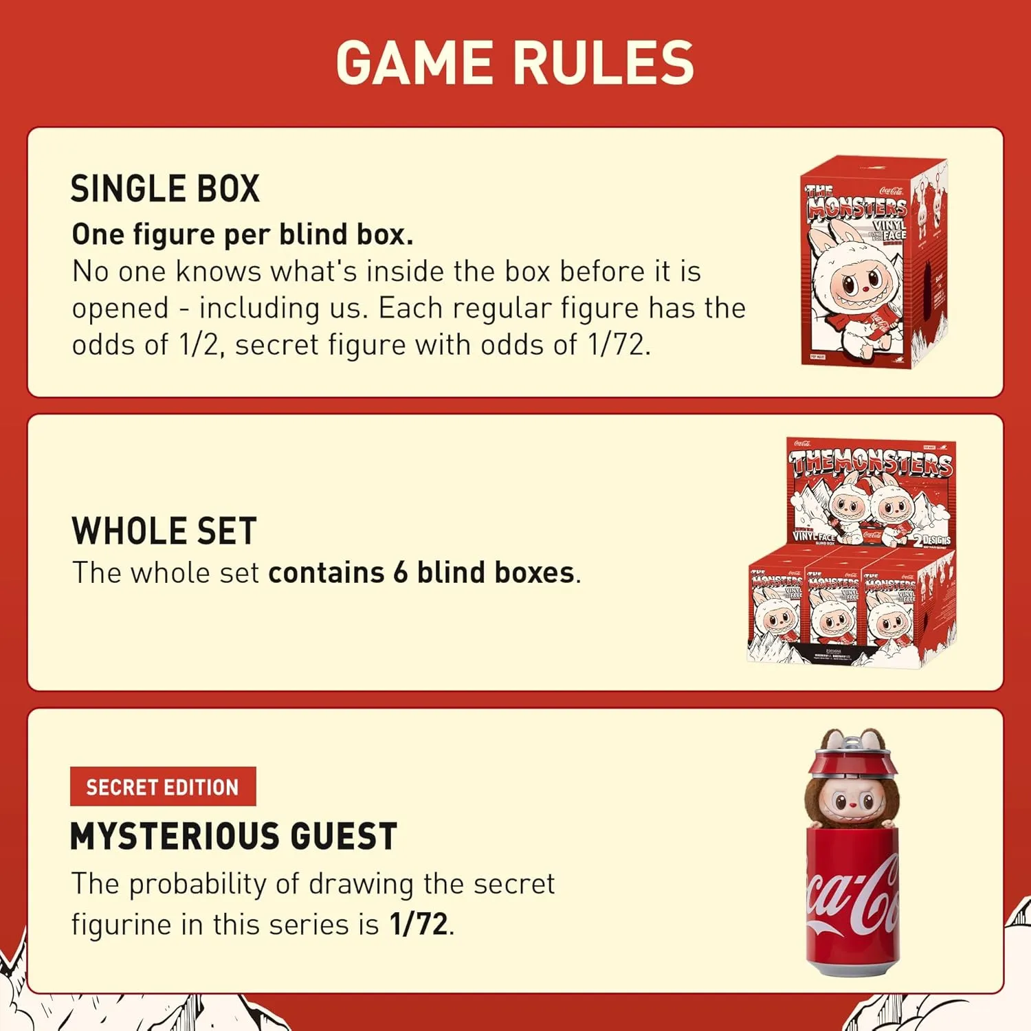 Figures, Random Design Action illegible Figures Collectible Toys Home Decorations, Holiday Birthday Gifts, Single Box POP MART The Monsters COCA-COLA Series-Vinyl Face Blind Box, Blind Box 