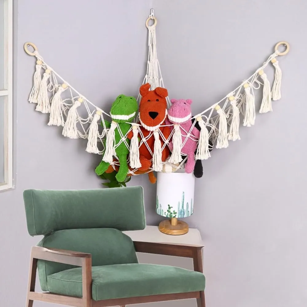 finely Solution - Playful Storage for Kids' Rooms,37.4"x35.4*x35.4 (No. 1 White Triple-Ring Doll Hanging??35.43 * 35.43 * 37.40inch??) Triangular Wall-Mounted Toy Organizer Net,Playroom Storage 