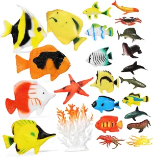 Fish Models for Educational Play sequential for Parties Biology Learning Decorations 24Pcs Ocean Animals Figures Realistic Tropical 