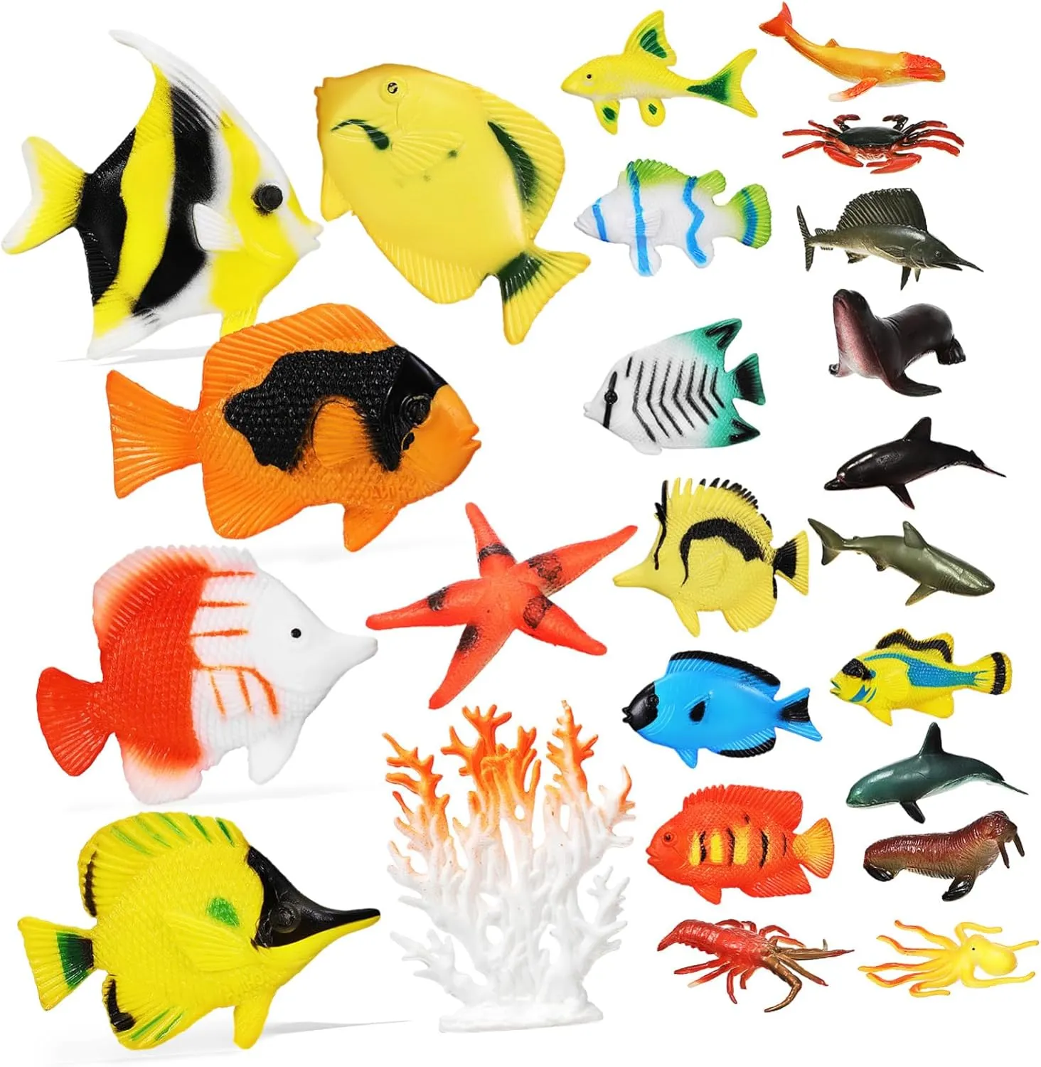 Fish Models for Educational Play sequential for Parties Biology Learning Decorations 24Pcs Ocean Animals Figures Realistic Tropical 