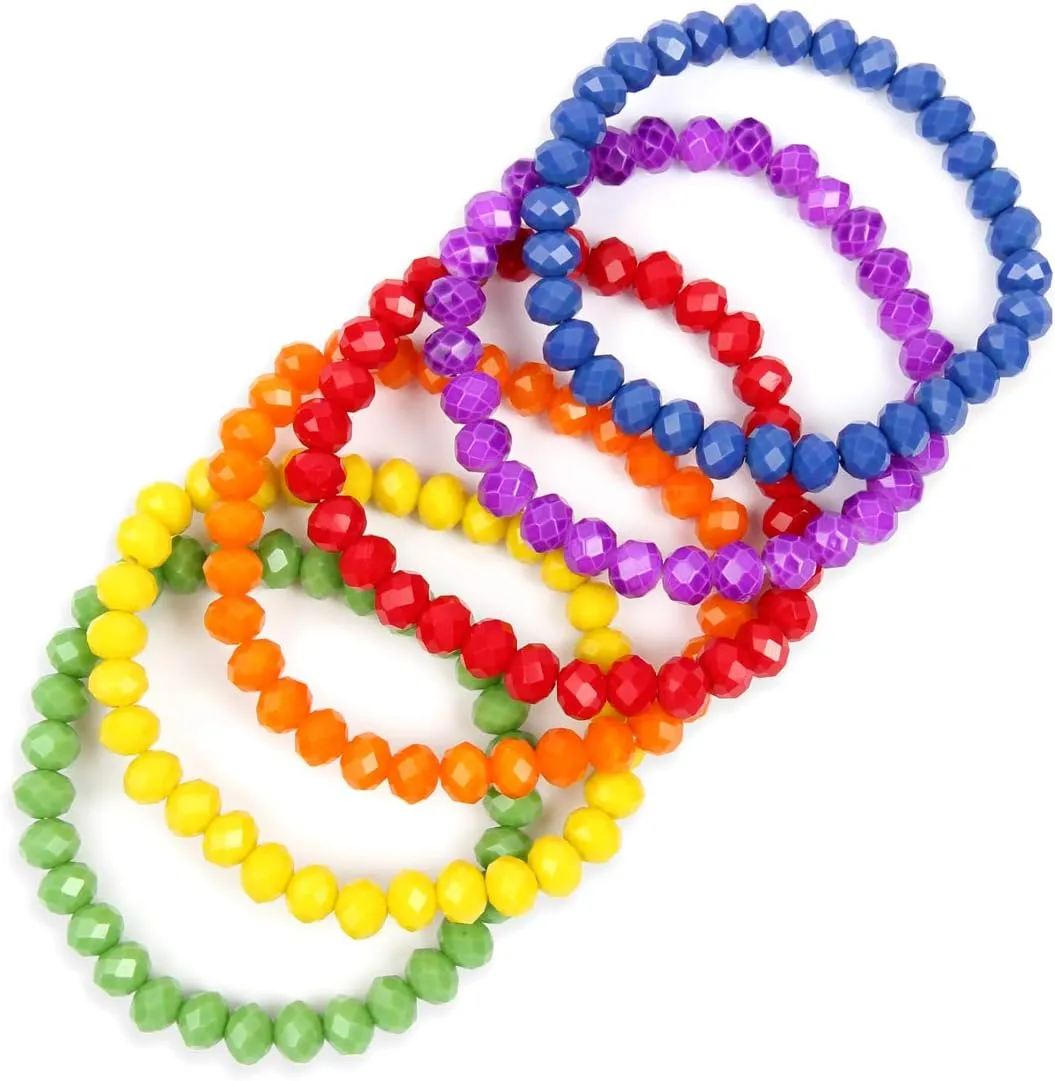 Flag$ Rainbow Pride RIAH finch photosphere predispose inject FASHION Bohemian Multi-Layer Beaded Stacking Bracelet - Versatile Stretch Strand Statement Wrap Slip-on Cuff Bangle Shiny Crystal Bead Metallic$ USA 