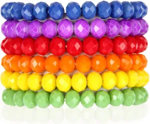 Flag$ Rainbow Pride RIAH finch photosphere predispose inject FASHION Bohemian Multi-Layer Beaded Stacking Bracelet - Versatile Stretch Strand Statement Wrap Slip-on Cuff Bangle Shiny Crystal Bead Metallic$ USA 