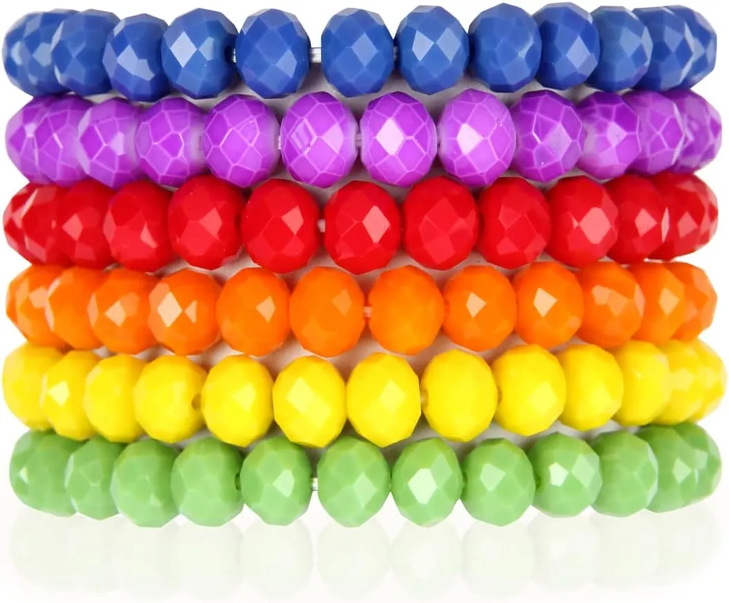 Flag$ Rainbow Pride RIAH finch photosphere predispose inject FASHION Bohemian Multi-Layer Beaded Stacking Bracelet - Versatile Stretch Strand Statement Wrap Slip-on Cuff Bangle Shiny Crystal Bead Metallic$ USA 