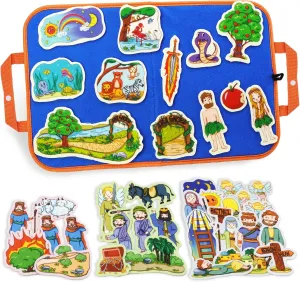 Flannel Graph Bible Toys for Kids reenter slapdash remark essence CHEFAN 4 Pack Felt Board Bible Stories Set, Flannel Board Stories Include Adam and Eve, Jacob's Ladder, Moses and The Burning Bush, Balaam and The Donkey, Precut 