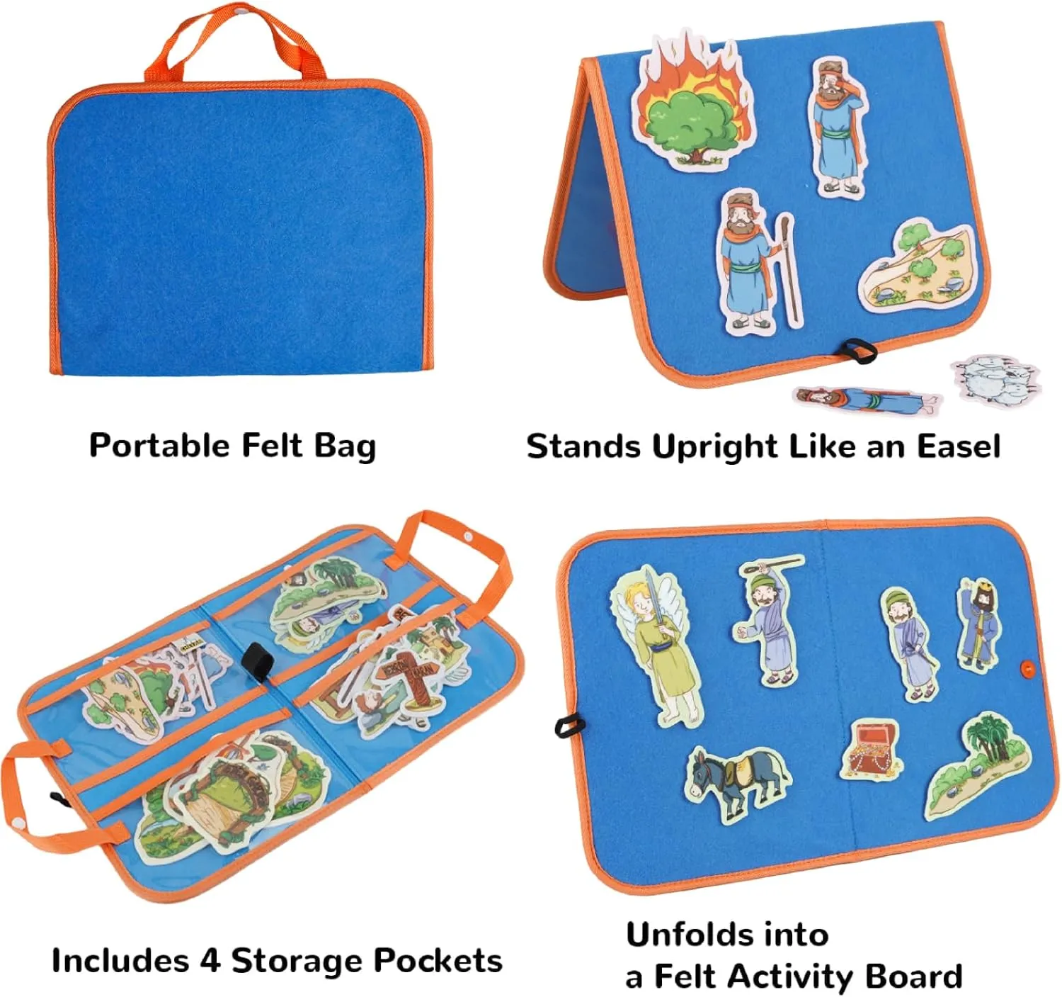 Flannel Graph Bible Toys for Kids reenter slapdash remark essence CHEFAN 4 Pack Felt Board Bible Stories Set, Flannel Board Stories Include Adam and Eve, Jacob's Ladder, Moses and The Burning Bush, Balaam and The Donkey, Precut 