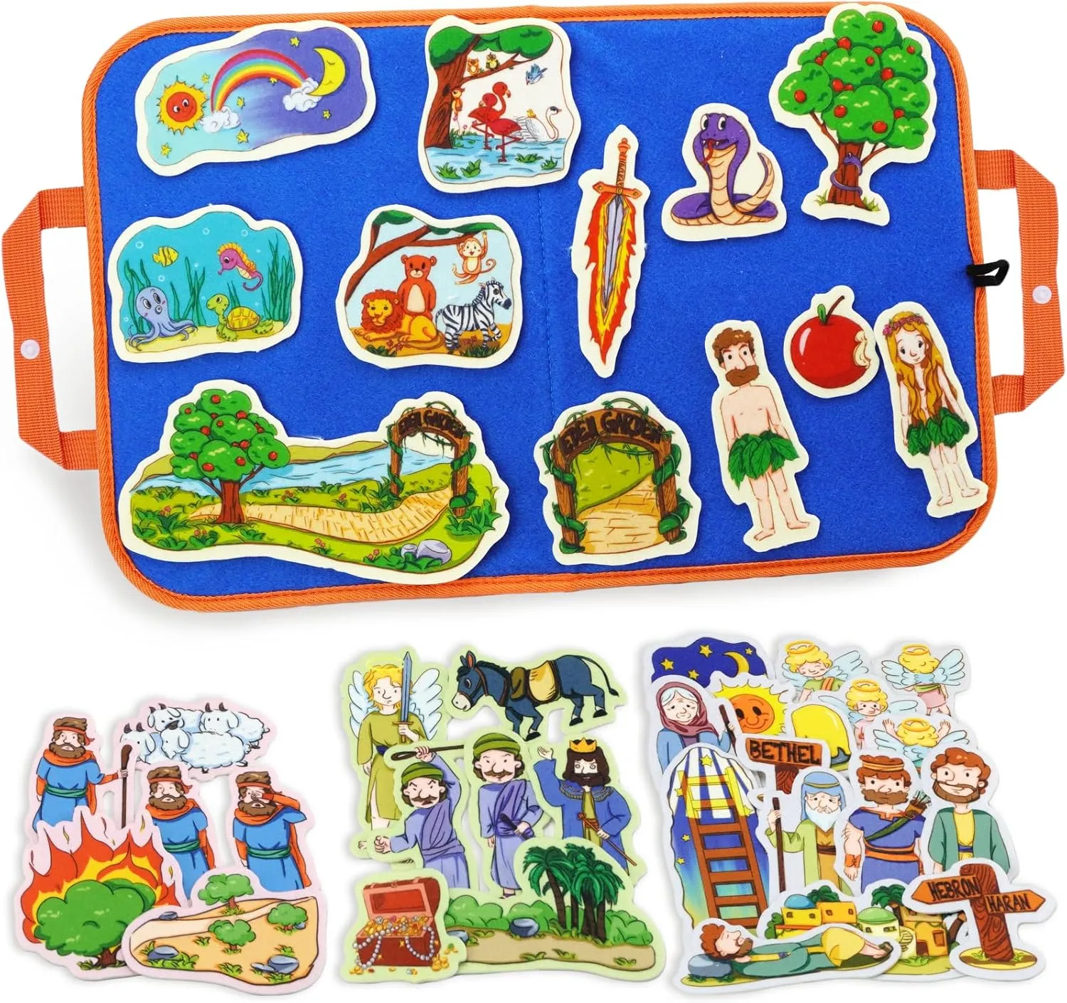 Flannel Graph Bible Toys for Kids reenter slapdash remark essence CHEFAN 4 Pack Felt Board Bible Stories Set, Flannel Board Stories Include Adam and Eve, Jacob's Ladder, Moses and The Burning Bush, Balaam and The Donkey, Precut 