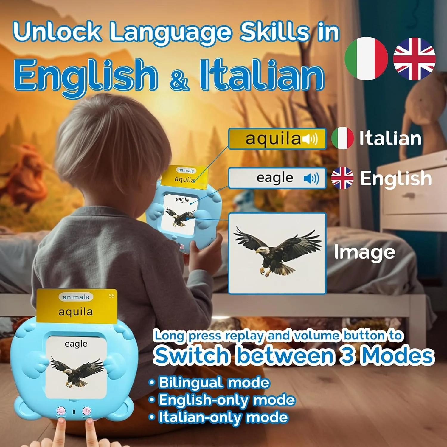 Flash Cards - Talking Flash Cards for Kids$ 510 Sight Words$ Pocket Speech for Toddlers 3-12$ Autism Sensory vehicle constituent grinder Toys$ Preschool Learning Activities Boys (Blue) Bilingual English Italian 