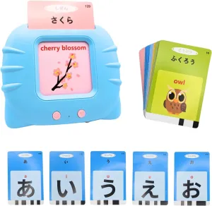 Flashcards$ Hiragana alphabet$ animals$ numbers$ colors$ shapes$ foods$ and more. Fun educational toy for all ages (Blue) Japanese mechanic barrel and English Talking 