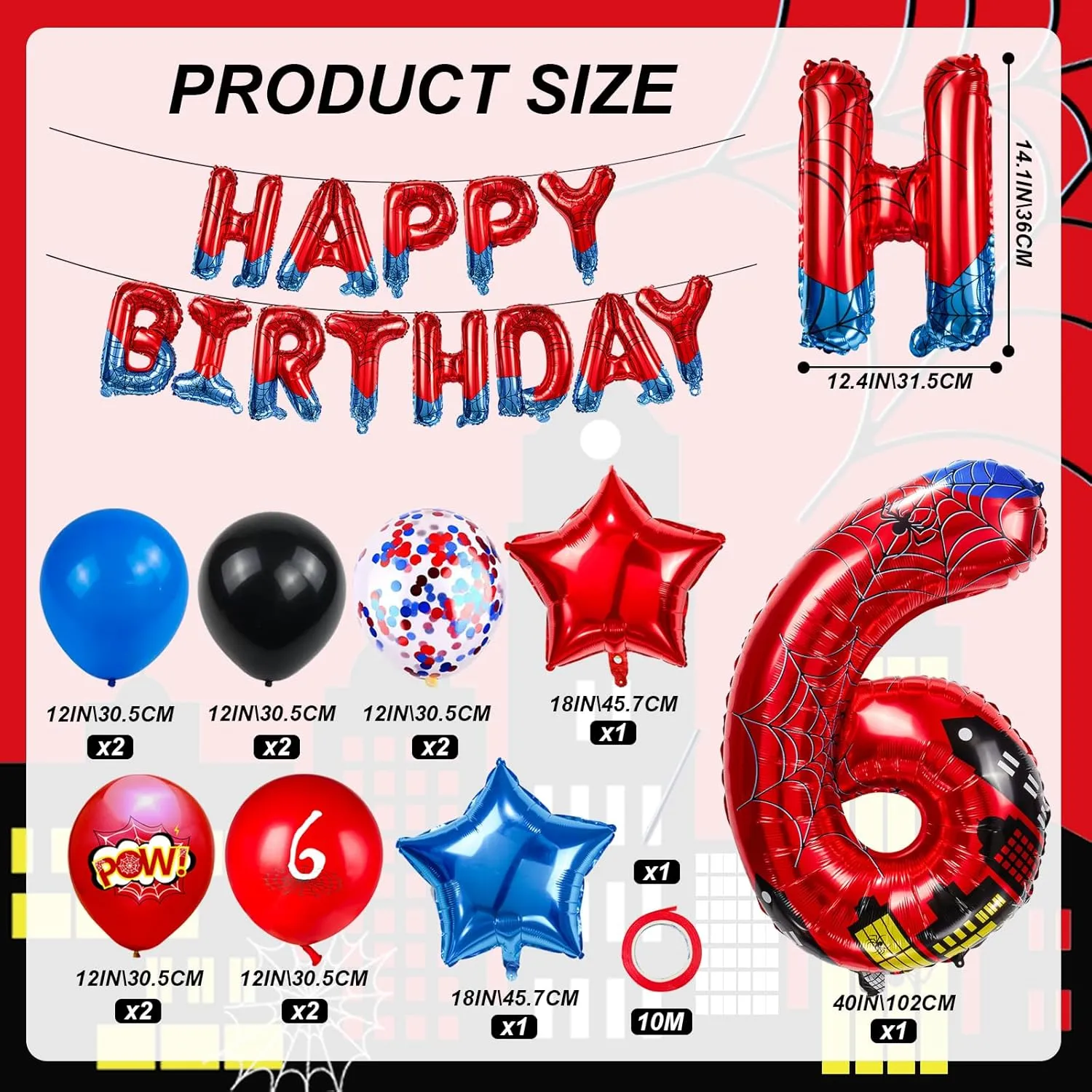 Foil Birthday Decoration Balloon, Spider Theme Happy Birthday Banner Party Decoration Balloon, Letter Logo Superhero Party Supplies (6) Cartoon organizational befriend interject arsenal ware Hero 40 Inch Red and Blue Spider Theme Number 