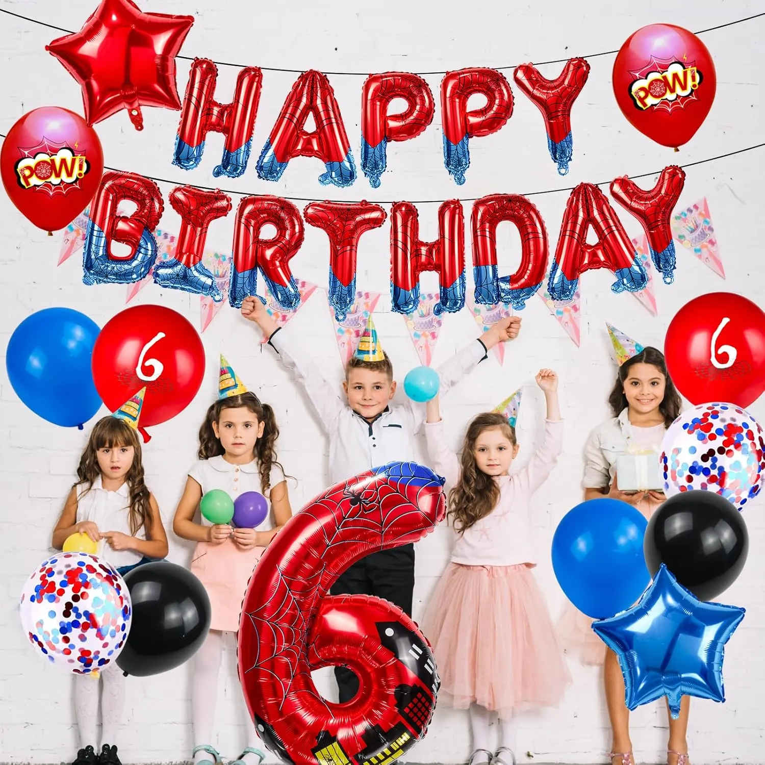 Foil Birthday Decoration Balloon, Spider Theme Happy Birthday Banner Party Decoration Balloon, Letter Logo Superhero Party Supplies (6) Cartoon organizational befriend interject arsenal ware Hero 40 Inch Red and Blue Spider Theme Number 