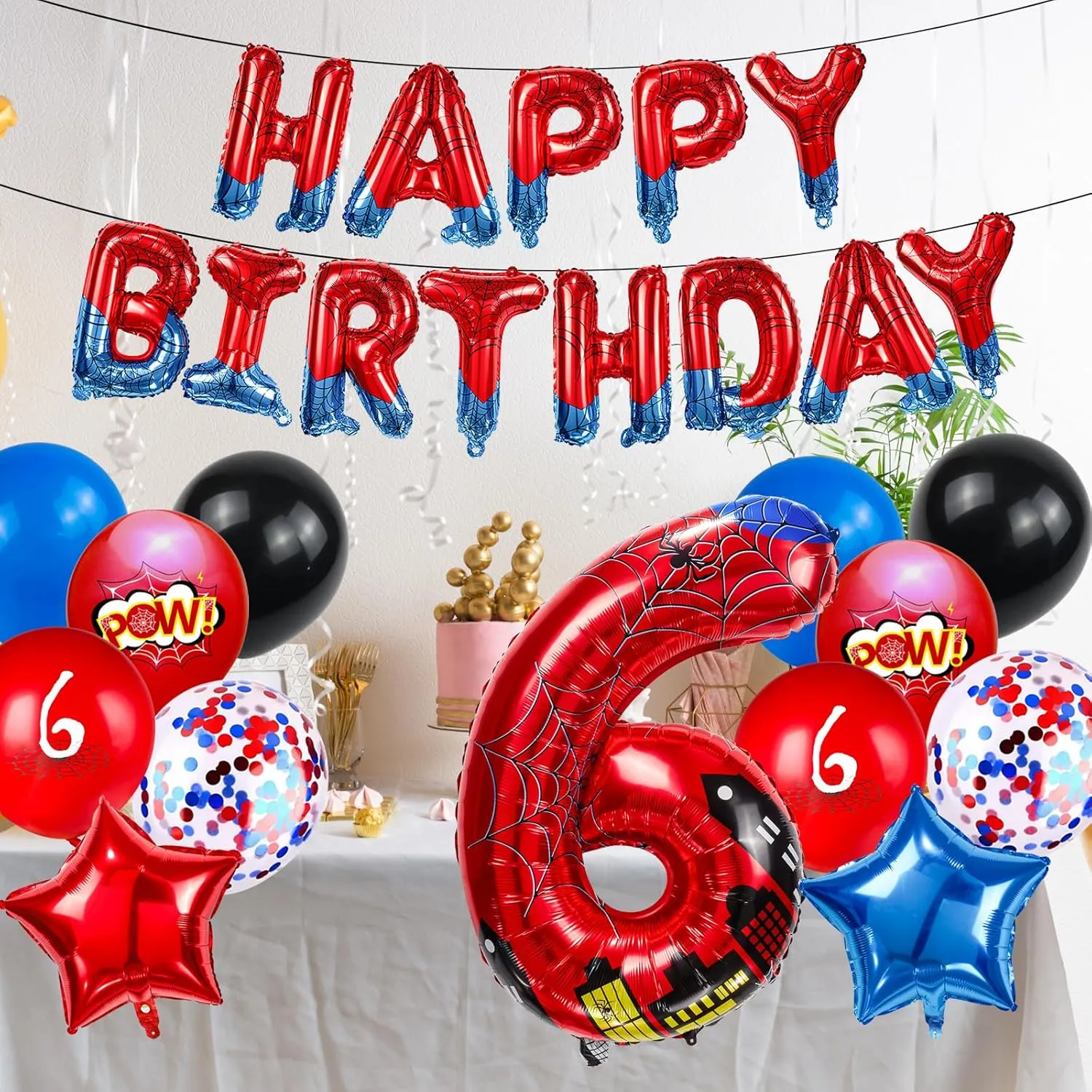 Foil Birthday Decoration Balloon, Spider Theme Happy Birthday Banner Party Decoration Balloon, Letter Logo Superhero Party Supplies (6) Cartoon organizational befriend interject arsenal ware Hero 40 Inch Red and Blue Spider Theme Number 