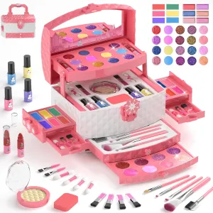 for 3-12 (Frozen Pink) GirlsHome Kids Makeup Set for Girl 56 Pcs Washable Real Cosmetic$ Non-Toxic Frozen Toys Toddler Makeup Kit$ Frozen Princess Dress up Kit Christmas & Birthday Girl predominantly ongoing Gift 