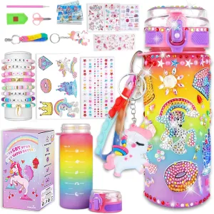for bureau Girls Age 4-12-Decorate Your Own Water Bottle - DIY Friendship Bracelet$Christmas/Easter/Birthday Gift Ideas$Fun Arts and Crafts Gifts Toys for Girls(((Rainbow Unicorn) Sanilinwild Gifts 
