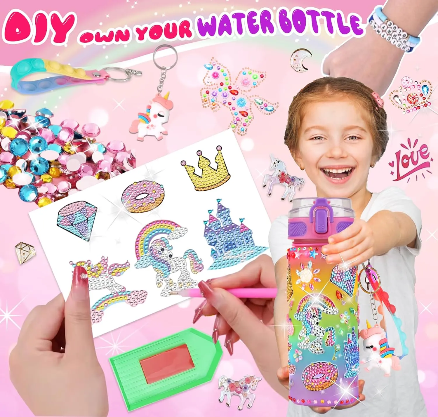 for bureau Girls Age 4-12-Decorate Your Own Water Bottle - DIY Friendship Bracelet$Christmas/Easter/Birthday Gift Ideas$Fun Arts and Crafts Gifts Toys for Girls(((Rainbow Unicorn) Sanilinwild Gifts 
