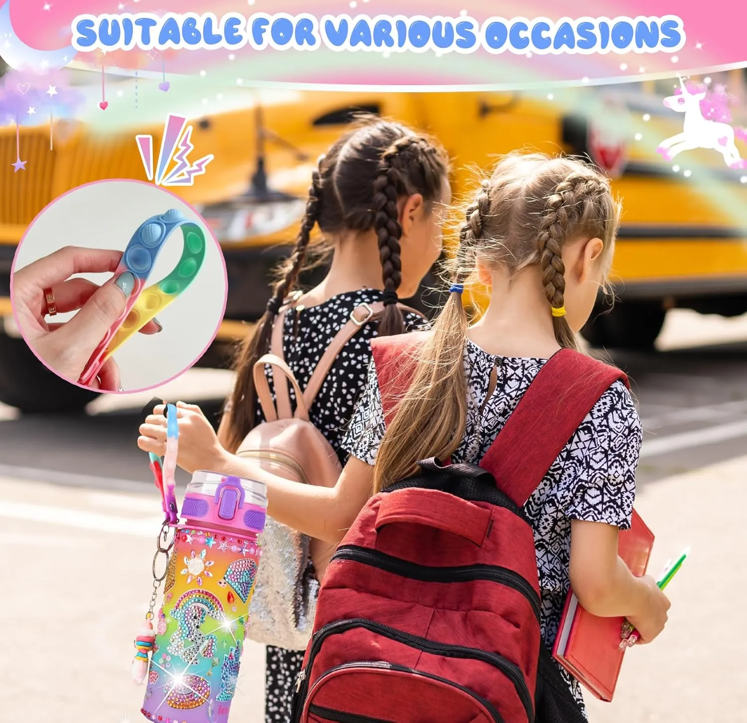 for bureau Girls Age 4-12-Decorate Your Own Water Bottle - DIY Friendship Bracelet$Christmas/Easter/Birthday Gift Ideas$Fun Arts and Crafts Gifts Toys for Girls(((Rainbow Unicorn) Sanilinwild Gifts 