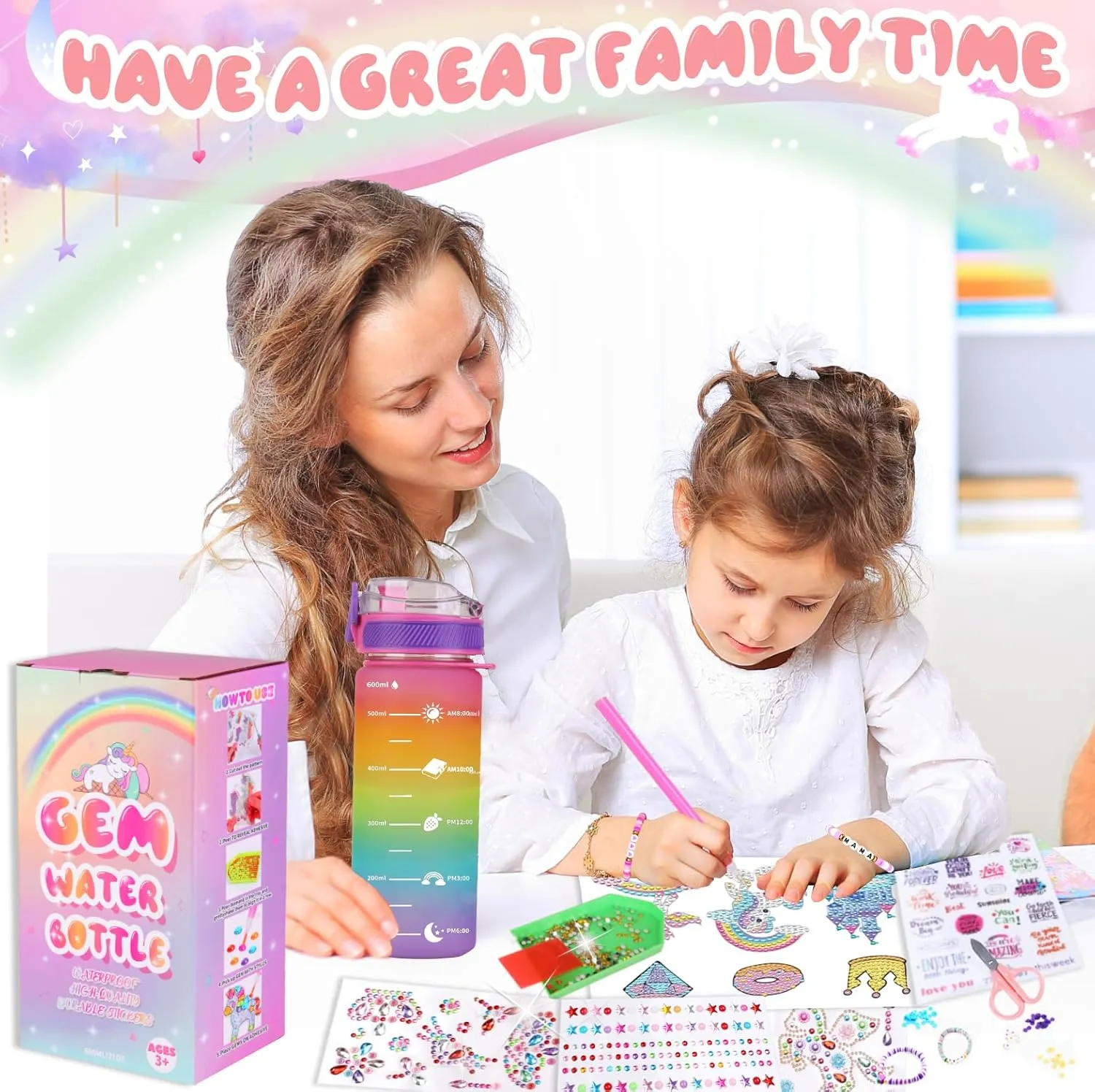 for bureau Girls Age 4-12-Decorate Your Own Water Bottle - DIY Friendship Bracelet$Christmas/Easter/Birthday Gift Ideas$Fun Arts and Crafts Gifts Toys for Girls(((Rainbow Unicorn) Sanilinwild Gifts 