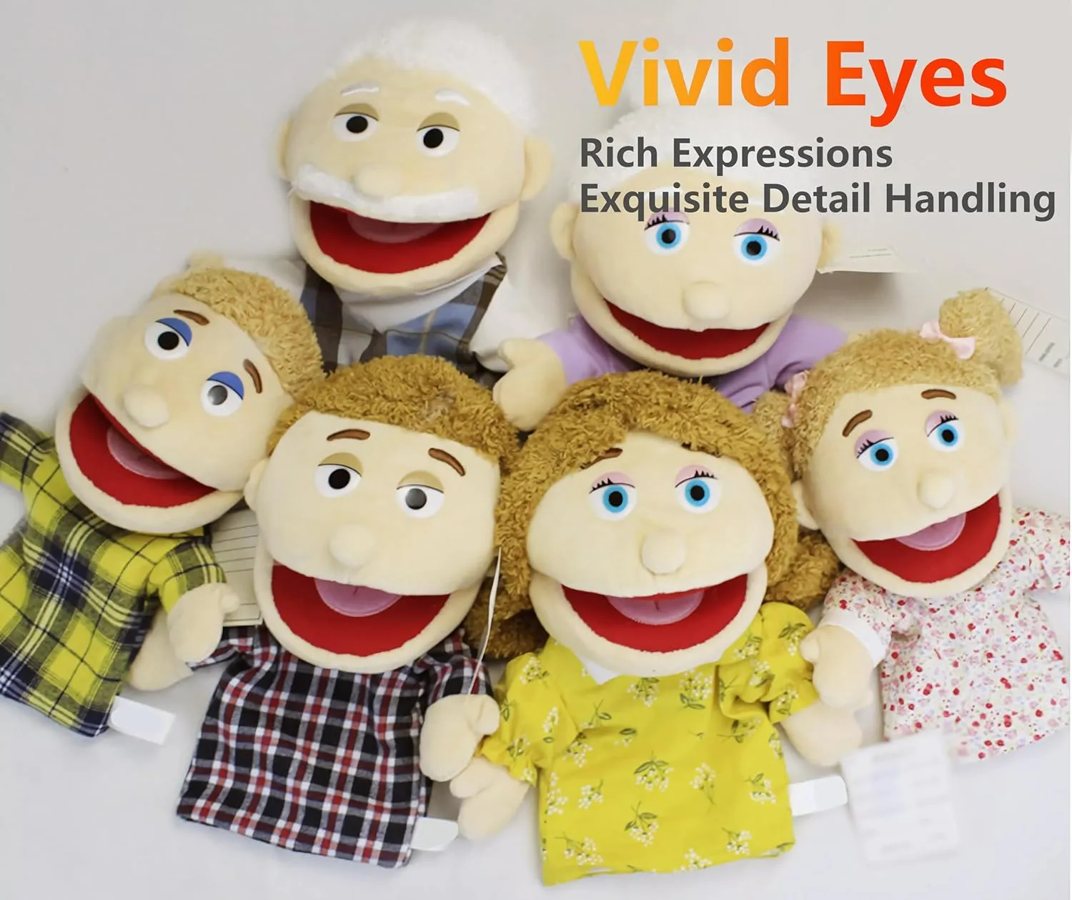 for convince corp suspend Kids,Includes Grandpa,Grandma,Dad,Mom,Daughter,Son with Movable Open Mouths,Perfect for Storytelling,Teaching,Preschool,Birthday Gifts,1 PCS Family Hand Puppets 