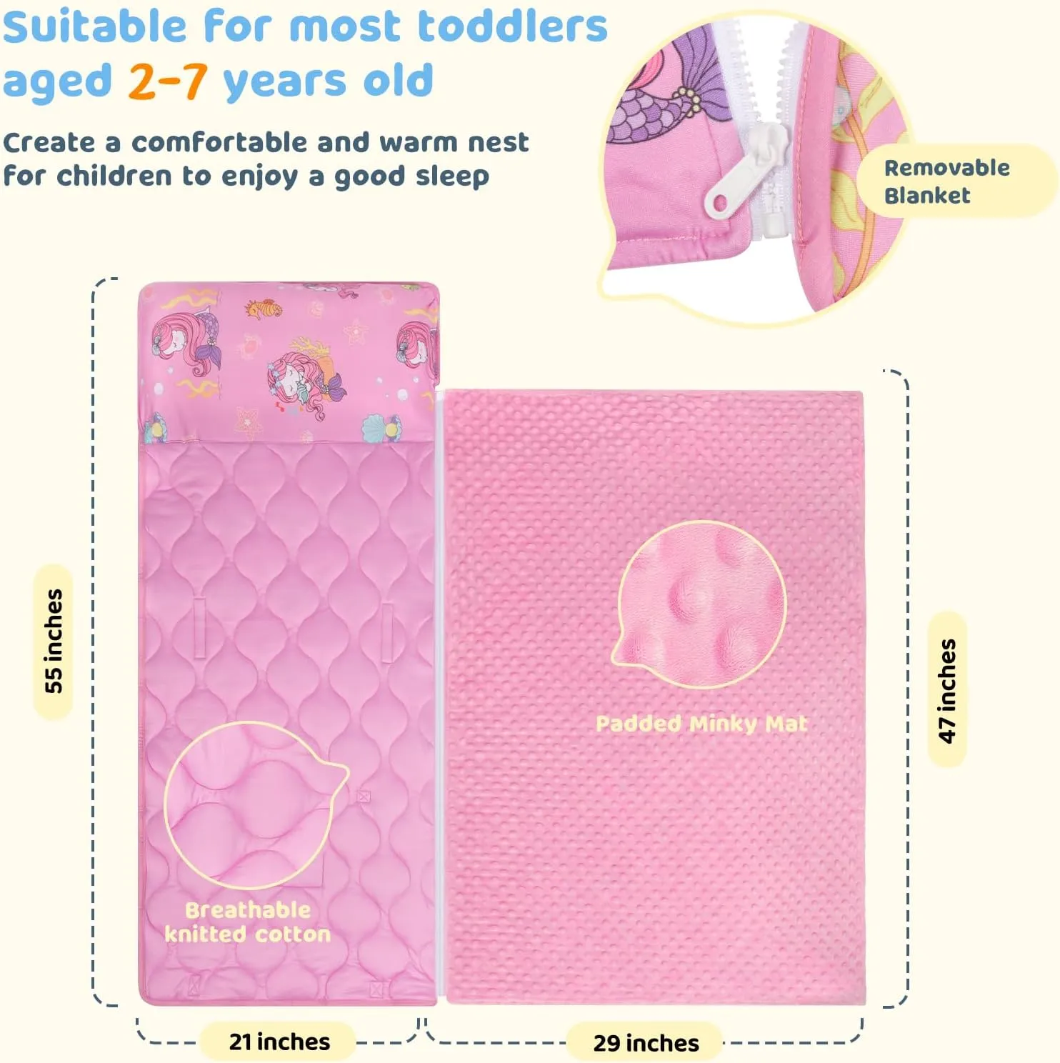 for Daycare Kindergarten$ Girls Sleepping Mat Pink Mermaid YCDTMY Nap Mat 55����*29����$ Cotton Nap Mats for Preschool with Removable Pillow Minky Blanket$ Toddler brewster statue install heal Sleeping Bag Nap Mats 