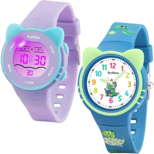for Girls Boys Toddler, signal pepper aquatic Learning Time and Easy to Read, 30M Waterproof Children Quartz Wristwatches, Cute Telling Time Hand Watch with Cartoon Soft Strap Age 5-12 Cat Analog Digital Watch 