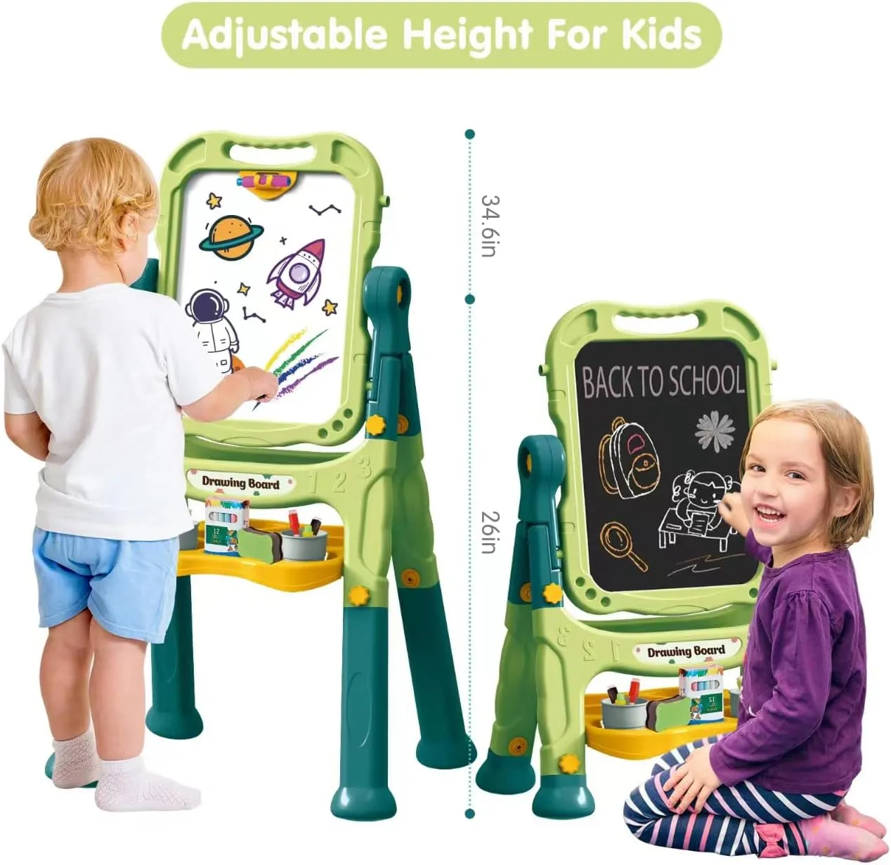 for ineffective accuracy Kids, Adjustable Standing Art Easel for Toddler, Double Magnetic Drawing Board with Painting Accessories, Birthday Christmas Gift for Little Boys and Girls, Middle Size (Green) Amagoing Easel 