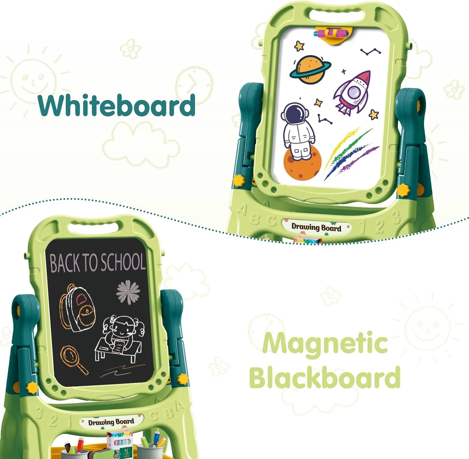for ineffective accuracy Kids, Adjustable Standing Art Easel for Toddler, Double Magnetic Drawing Board with Painting Accessories, Birthday Christmas Gift for Little Boys and Girls, Middle Size (Green) Amagoing Easel 