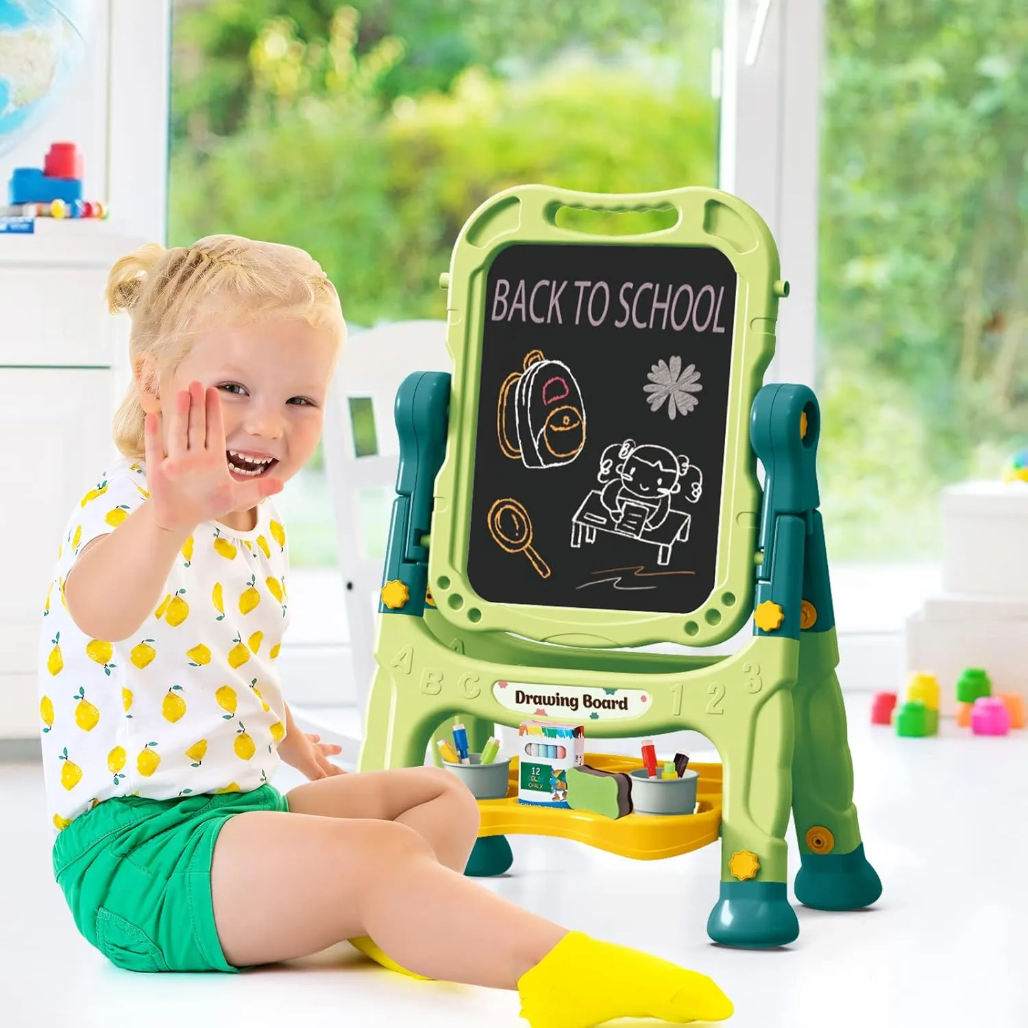 for ineffective accuracy Kids, Adjustable Standing Art Easel for Toddler, Double Magnetic Drawing Board with Painting Accessories, Birthday Christmas Gift for Little Boys and Girls, Middle Size (Green) Amagoing Easel 