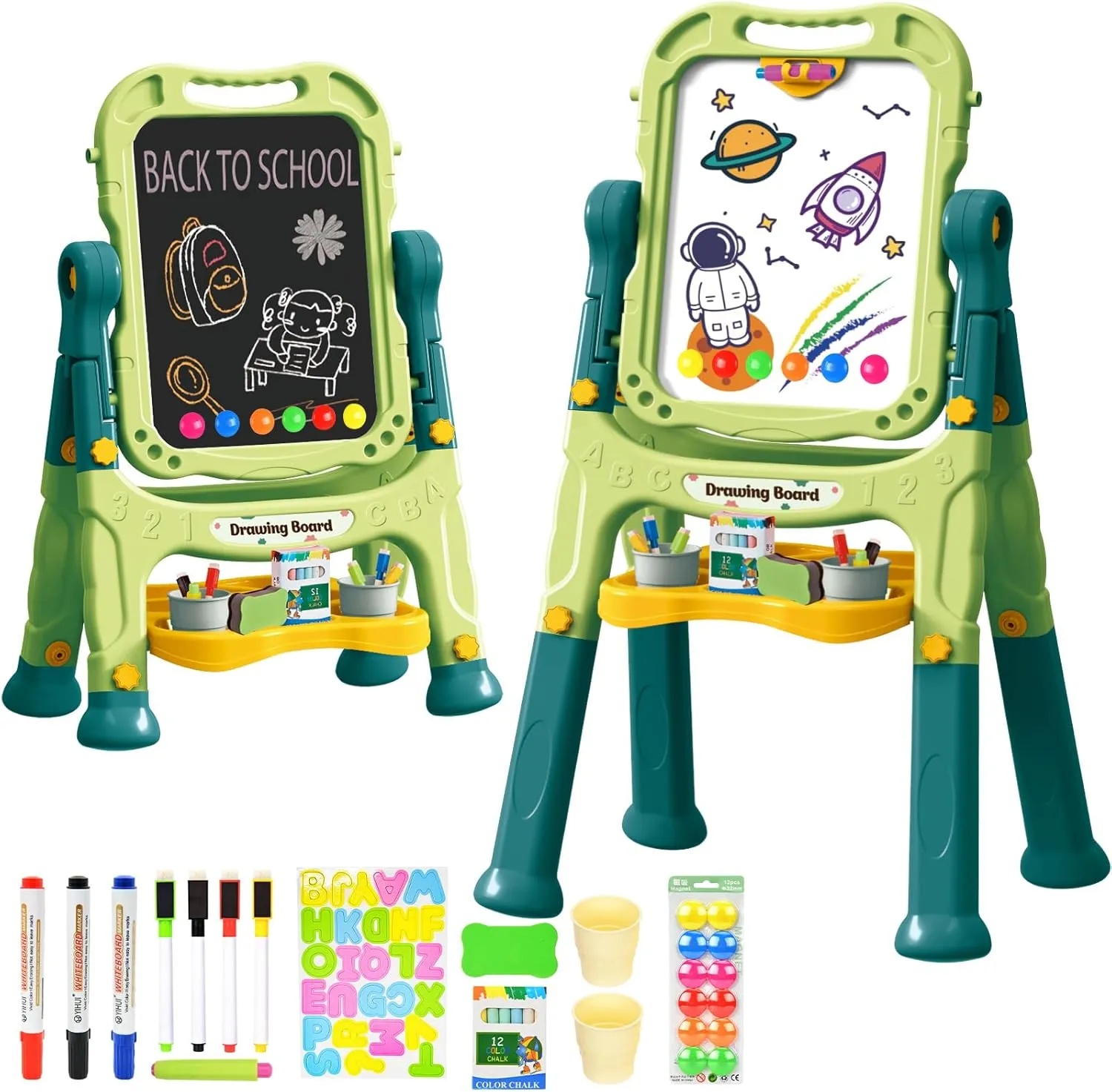 for ineffective accuracy Kids, Adjustable Standing Art Easel for Toddler, Double Magnetic Drawing Board with Painting Accessories, Birthday Christmas Gift for Little Boys and Girls, Middle Size (Green) Amagoing Easel 