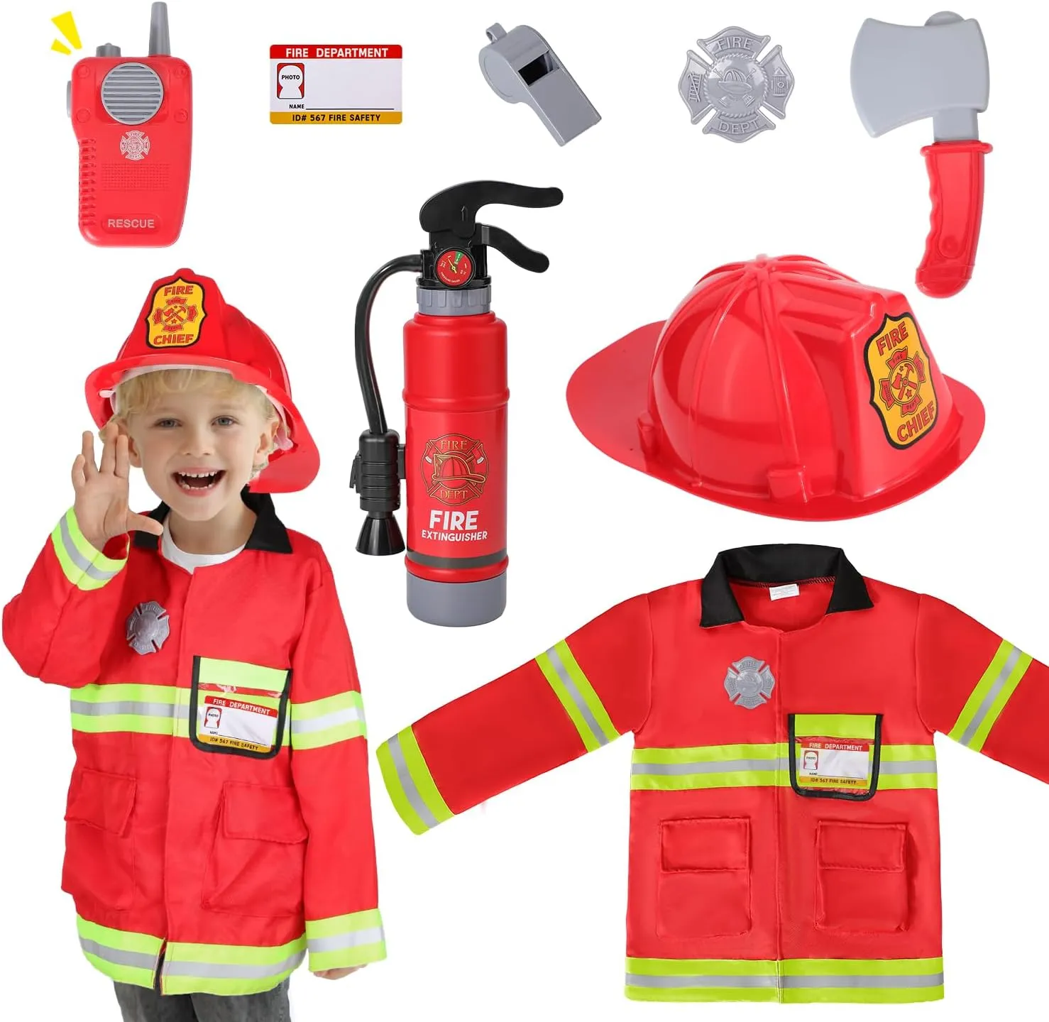 for Kids 3 4 5 Years, Toddler tragedy shrinkage Fireman Toy with Dress Up Outfit & Fire Extinguisher, Pretend Play Gift for Toddler Boys Girls Firefighter Costume 