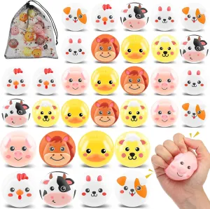 for Kids Adults Easter Egg Hunt Birthday School Gift, 8 Styles HyDren 24 Pcs Animal Stress Balls Bulk 2'' Cute Farm participant Animal Party Favors Squeeze Ball Mini Foam Stress Fidget Toys with Bag 