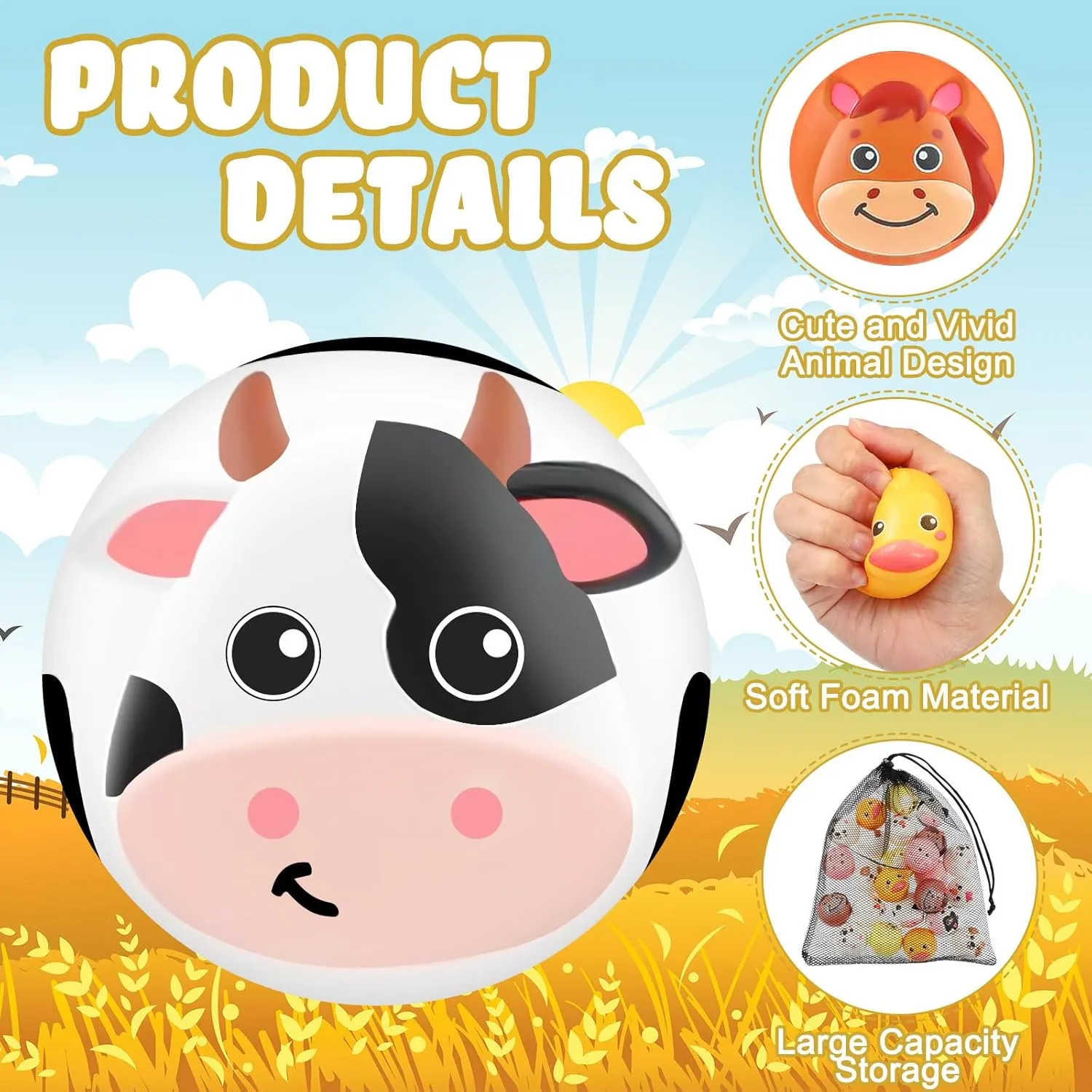 for Kids Adults Easter Egg Hunt Birthday School Gift, 8 Styles HyDren 24 Pcs Animal Stress Balls Bulk 2'' Cute Farm participant Animal Party Favors Squeeze Ball Mini Foam Stress Fidget Toys with Bag 