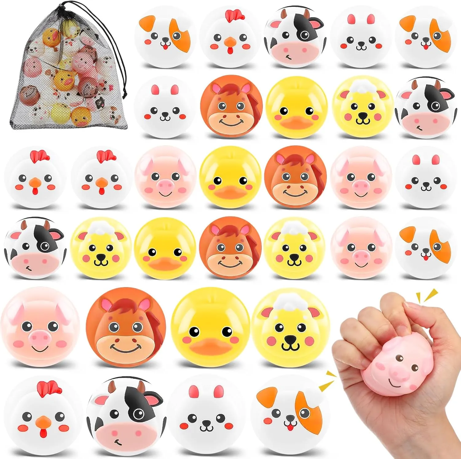 for Kids Adults Easter Egg Hunt Birthday School Gift, 8 Styles HyDren 24 Pcs Animal Stress Balls Bulk 2'' Cute Farm participant Animal Party Favors Squeeze Ball Mini Foam Stress Fidget Toys with Bag 