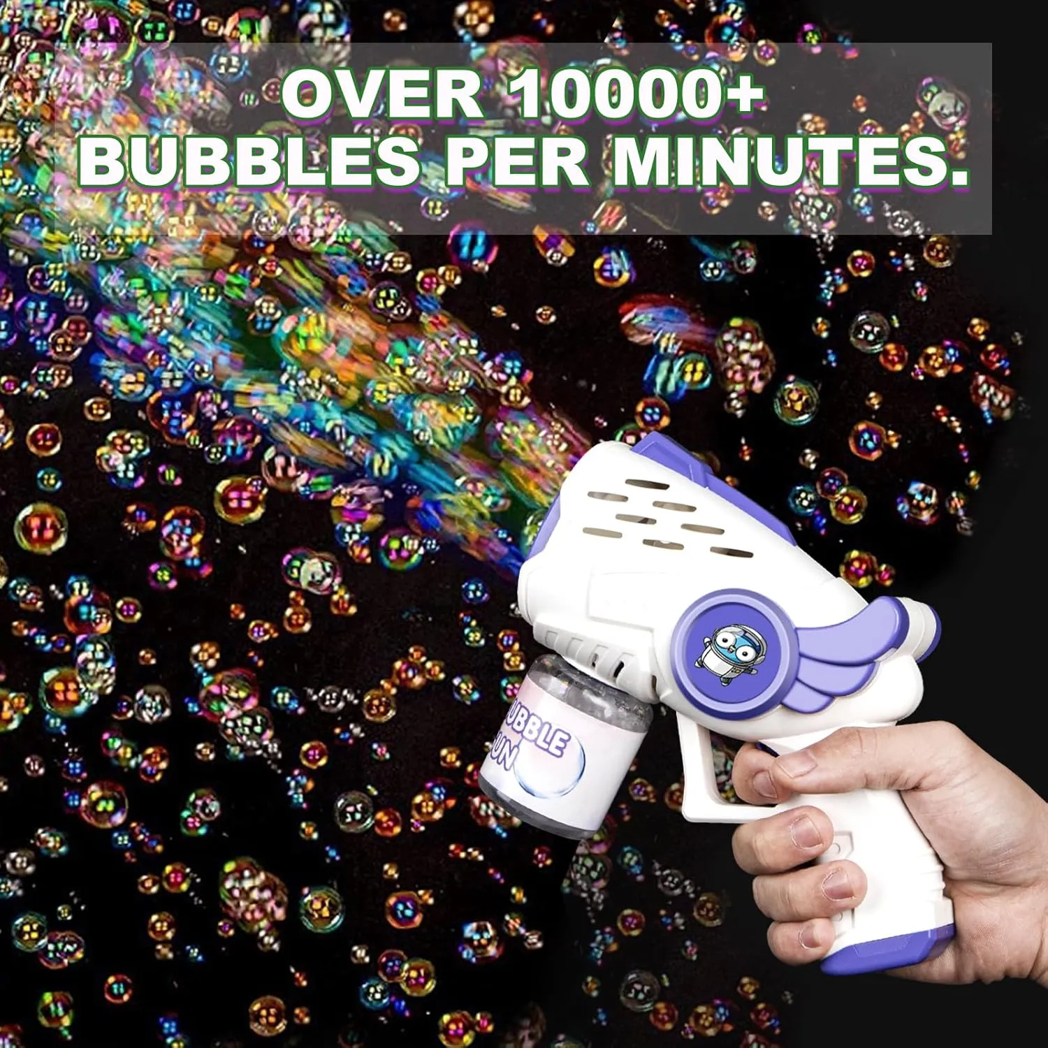 for Kids and Adults$ ldel for Summer$ Birthday$ Outdoor$ Night-time Party Fun LED fail Bubble Gun with Bubble Solution and Stickers$ Automatic Bubble Blower 