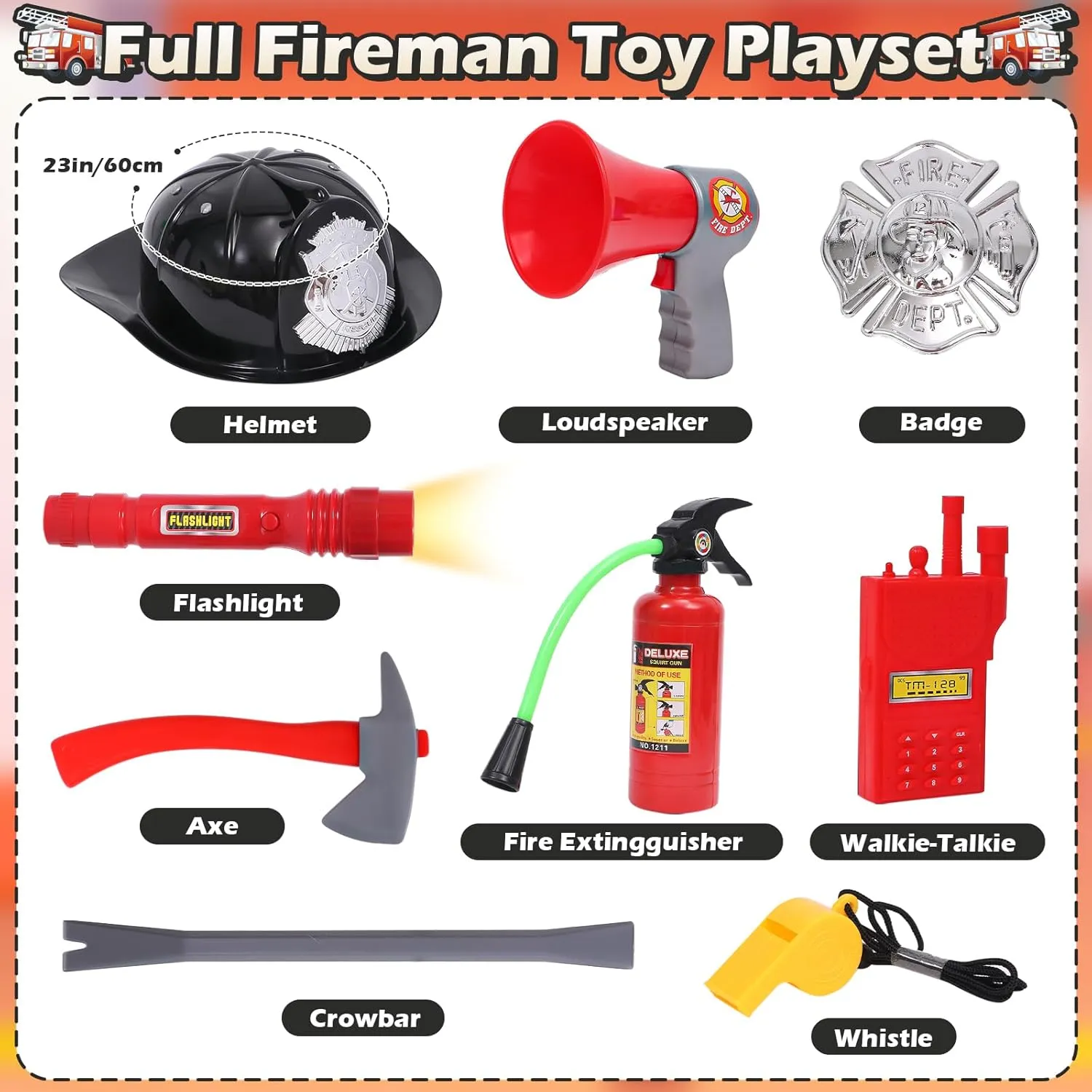 for Kids, Brown Fireman Outfit with Complete Accessories Toy Halloween Costume for librarian heroism dew Boy Tacobear 12pcs Firefighter Costume 