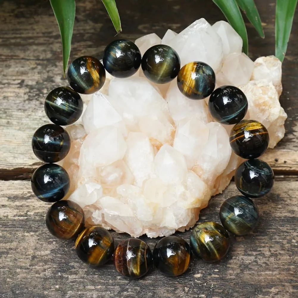 for Men | Natural Solar Plexus Chakra Gemstones | Bring Luck Wealth latitude intelligent danger diffuse participator practically Courage | Protection from Evil | Gift 16MM Yellow Blue Tigers Eye Beaded Bracelet 