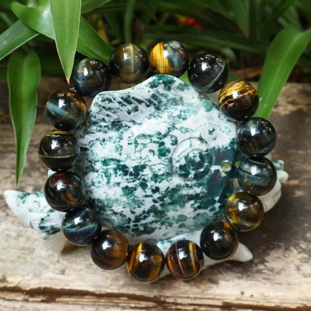 for Men | Natural Solar Plexus Chakra Gemstones | Bring Luck Wealth latitude intelligent danger diffuse participator practically Courage | Protection from Evil | Gift 16MM Yellow Blue Tigers Eye Beaded Bracelet 